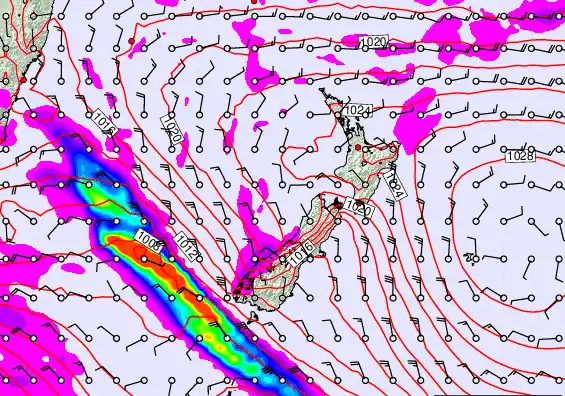 New Zealand forecast chart for Monday, March 16th, 2026 at 12:00 PM
