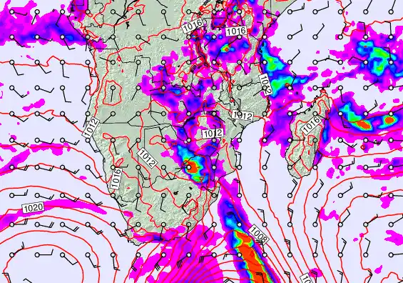 South Africa forecast chart for Saturday, March 7th, 2026 at 6:00 AM