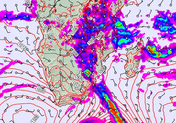 South Africa forecast chart for Saturday, March 7th, 2026 at 12:00 PM