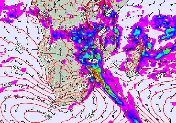 South Africa forecast chart for Sunday, March 8th, 2026 at 12:00 AM