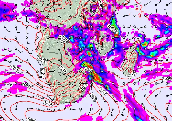 South Africa forecast chart for Sunday, March 8th, 2026 at 6:00 AM