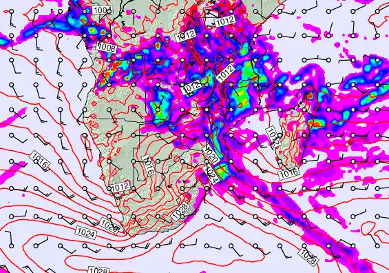 South Africa forecast chart for Sunday, March 8th, 2026 at 6:00 PM