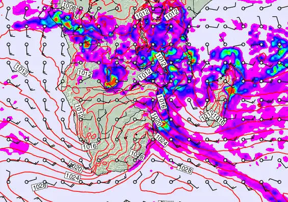South Africa forecast chart for Monday, March 9th, 2026 at 12:00 AM