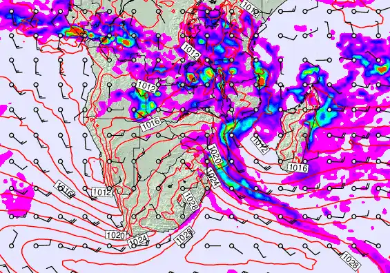 South Africa forecast chart for Monday, March 9th, 2026 at 6:00 AM