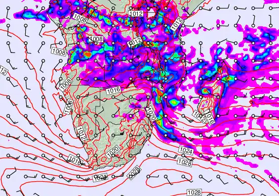 South Africa forecast chart for Monday, March 9th, 2026 at 6:00 PM