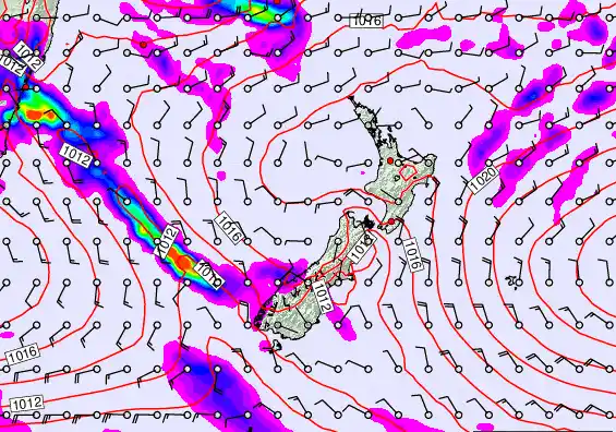 New Zealand forecast chart for Saturday, March 7th, 2026 at 12:00 PM
