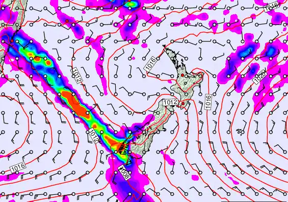New Zealand forecast chart for Saturday, March 7th, 2026 at 6:00 PM