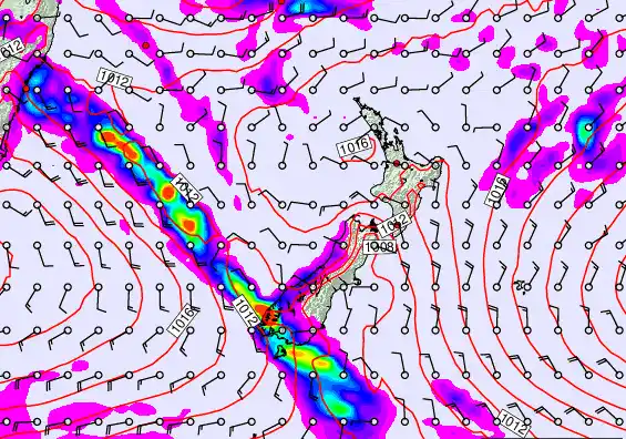 New Zealand forecast chart for Sunday, March 8th, 2026 at 12:00 AM