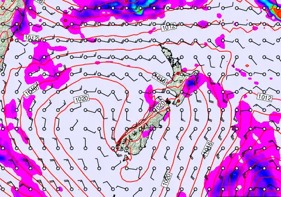 New Zealand forecast chart for Monday, March 9th, 2026 at 12:00 PM