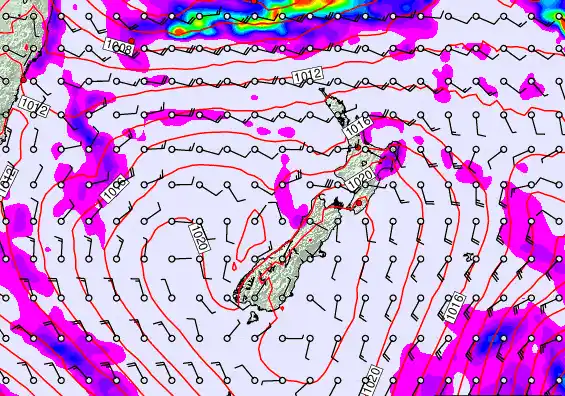 New Zealand forecast chart for Monday, March 9th, 2026 at 6:00 PM