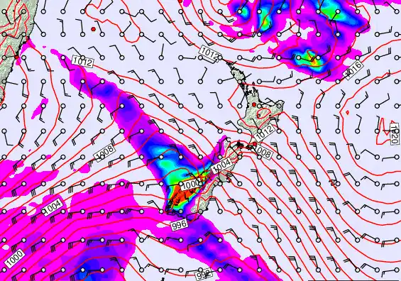 New Zealand forecast chart for Thursday, March 12th, 2026 at 12:00 PM
