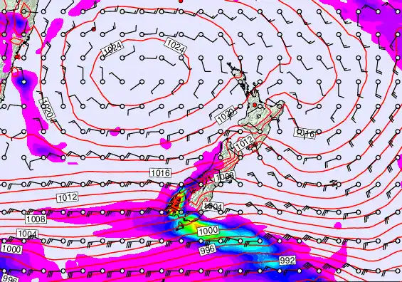 New Zealand forecast chart for Saturday, March 14th, 2026 at 12:00 PM