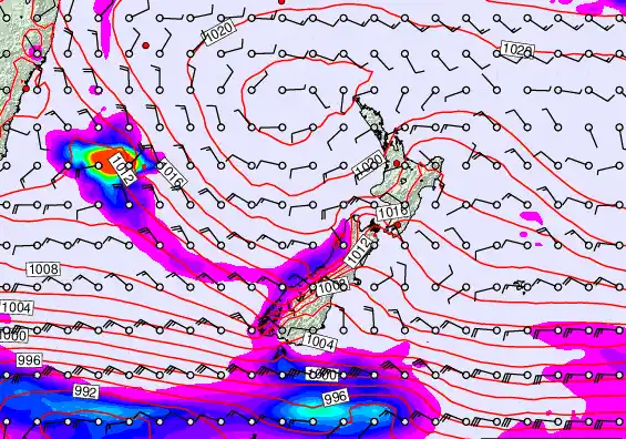New Zealand forecast chart for Sunday, March 15th, 2026 at 6:00 AM