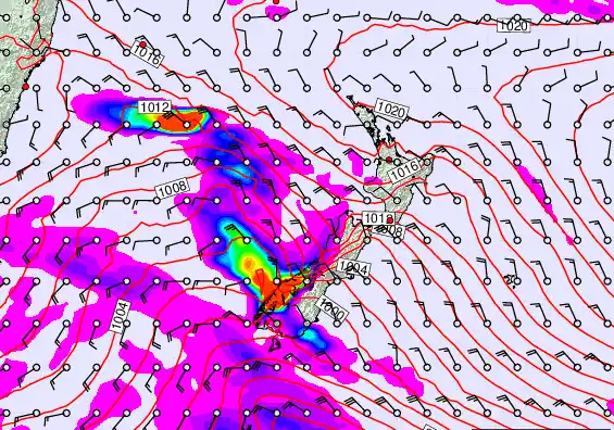 New Zealand forecast chart for Monday, March 16th, 2026 at 12:00 AM