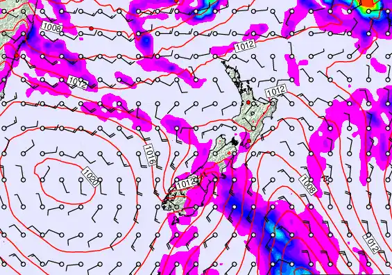 New Zealand forecast chart for Sunday, March 8th, 2026 at 6:00 PM
