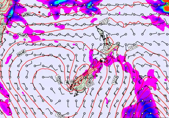 New Zealand forecast chart for Monday, March 9th, 2026 at 6:00 AM