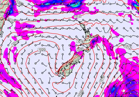 New Zealand forecast chart for Monday, March 9th, 2026 at 12:00 PM