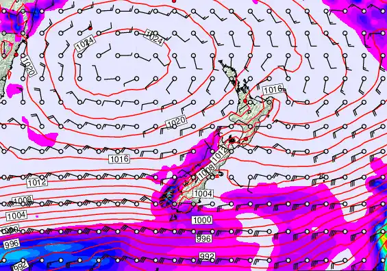 New Zealand forecast chart for Saturday, March 14th, 2026 at 12:00 PM
