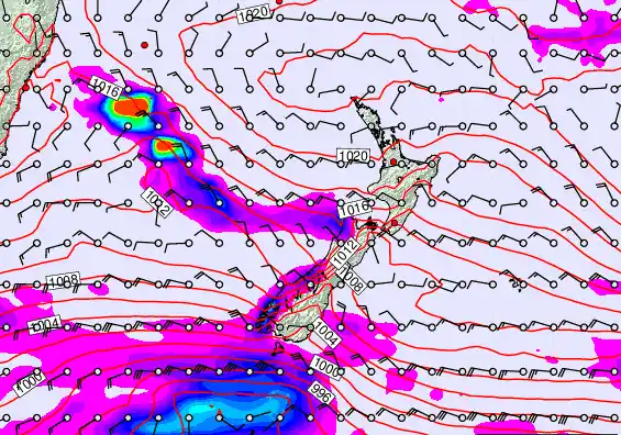 New Zealand forecast chart for Monday, March 16th, 2026 at 12:00 AM