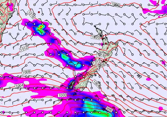 New Zealand forecast chart for Monday, March 16th, 2026 at 6:00 AM