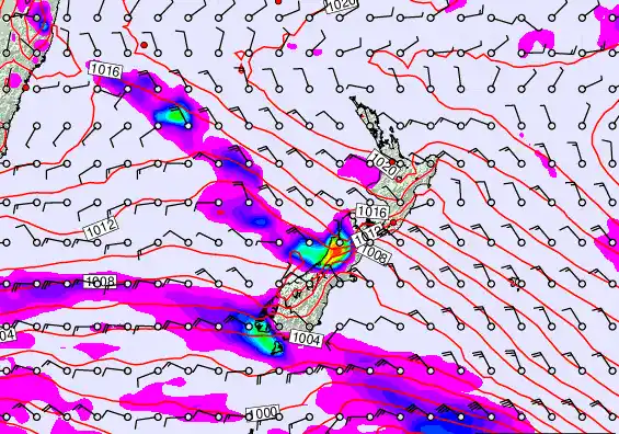New Zealand forecast chart for Monday, March 16th, 2026 at 12:00 PM