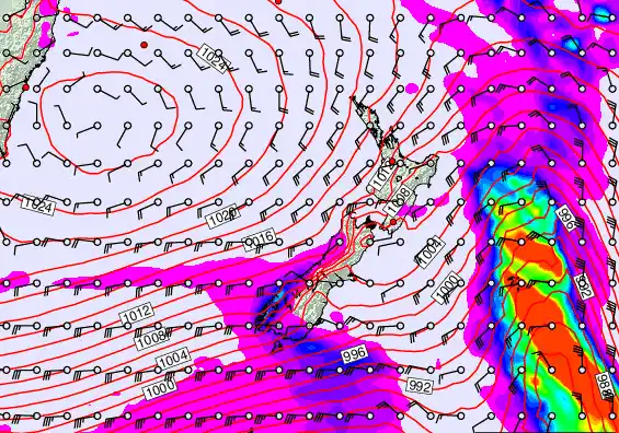 New Zealand forecast chart for Saturday, March 14th, 2026 at 12:00 AM