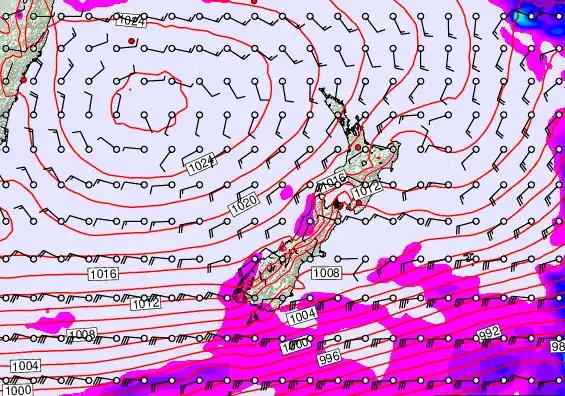 New Zealand forecast chart for Saturday, March 14th, 2026 at 12:00 PM