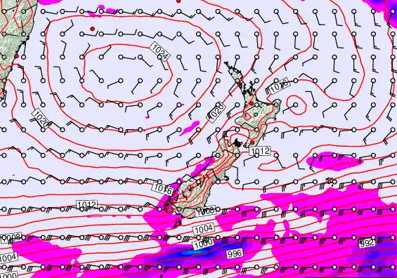 New Zealand forecast chart for Saturday, March 14th, 2026 at 6:00 PM