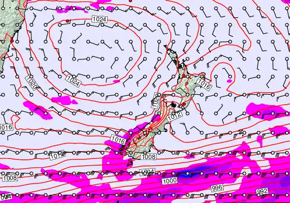 New Zealand forecast chart for Sunday, March 15th, 2026 at 12:00 AM