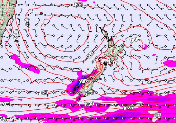 New Zealand forecast chart for Sunday, March 15th, 2026 at 6:00 AM