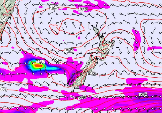 New Zealand forecast chart for Sunday, March 15th, 2026 at 6:00 PM