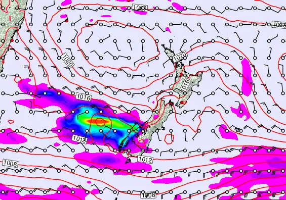 New Zealand forecast chart for Monday, March 16th, 2026 at 12:00 AM