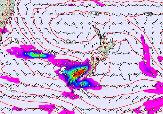 New Zealand forecast chart for Monday, March 16th, 2026 at 6:00 AM