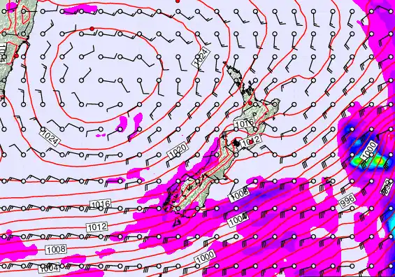 New Zealand forecast chart for Saturday, March 14th, 2026 at 12:00 PM