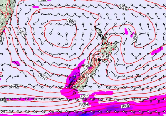 New Zealand forecast chart for Sunday, March 15th, 2026 at 6:00 AM