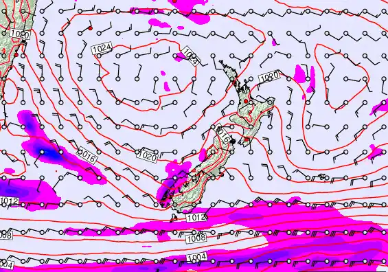 New Zealand forecast chart for Sunday, March 15th, 2026 at 12:00 PM