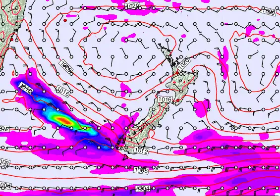 New Zealand forecast chart for Sunday, March 15th, 2026 at 6:00 PM