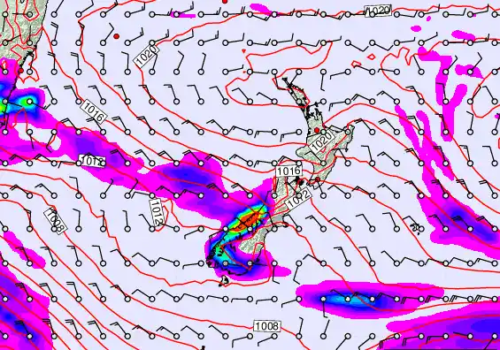 New Zealand forecast chart for Monday, March 16th, 2026 at 12:00 PM