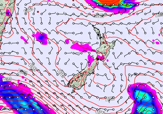 New Zealand forecast chart for Wednesday, March 18th, 2026 at 6:00 AM