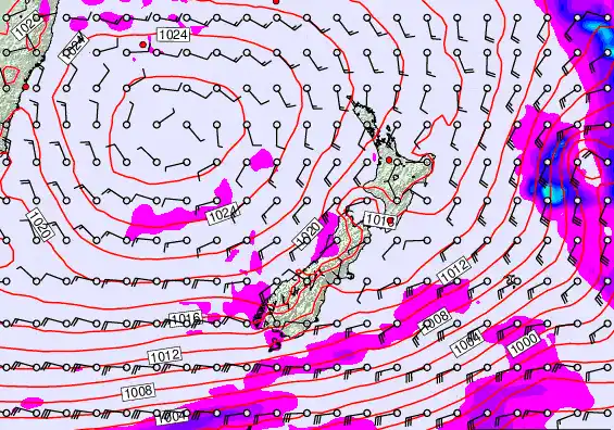 New Zealand forecast chart for Saturday, March 14th, 2026 at 6:00 PM