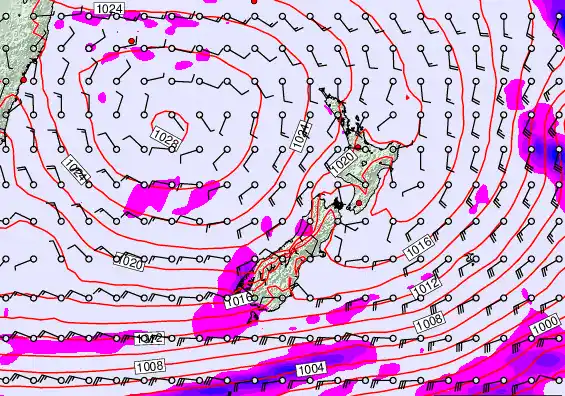 New Zealand forecast chart for Sunday, March 15th, 2026 at 12:00 AM