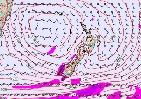 New Zealand forecast chart for Sunday, March 15th, 2026 at 6:00 AM