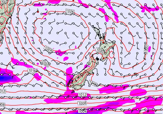 New Zealand forecast chart for Sunday, March 15th, 2026 at 12:00 PM