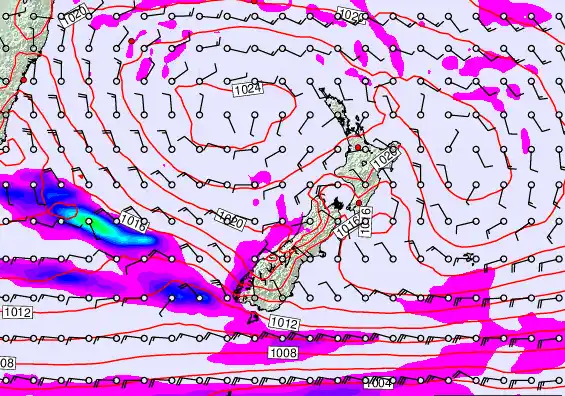 New Zealand forecast chart for Sunday, March 15th, 2026 at 6:00 PM
