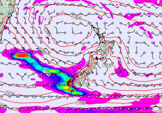 New Zealand forecast chart for Monday, March 16th, 2026 at 12:00 AM