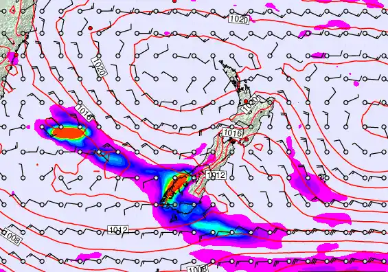 New Zealand forecast chart for Monday, March 16th, 2026 at 6:00 AM
