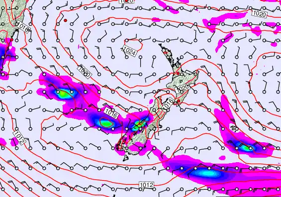 New Zealand forecast chart for Monday, March 16th, 2026 at 12:00 PM