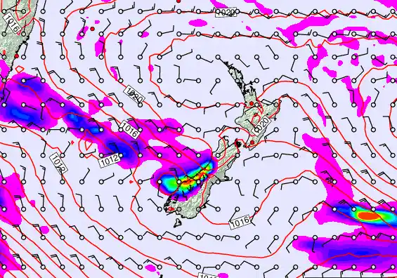 New Zealand forecast chart for Monday, March 16th, 2026 at 6:00 PM