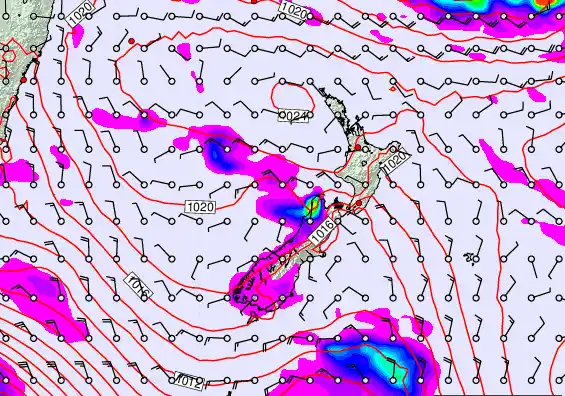 New Zealand forecast chart for Wednesday, March 18th, 2026 at 12:00 AM