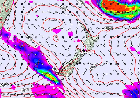 New Zealand forecast chart for Wednesday, March 18th, 2026 at 6:00 PM